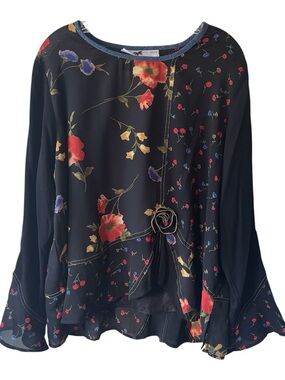 Vtg Tommy n Loulou Blouse Woman’s XL Floral Peplum Artsy Boho Cottage Y2K 90s